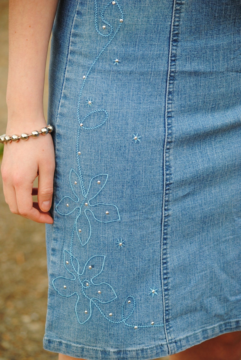 90s/Y2K Vintage Denim Jean Knee Length Midi Dress image 4