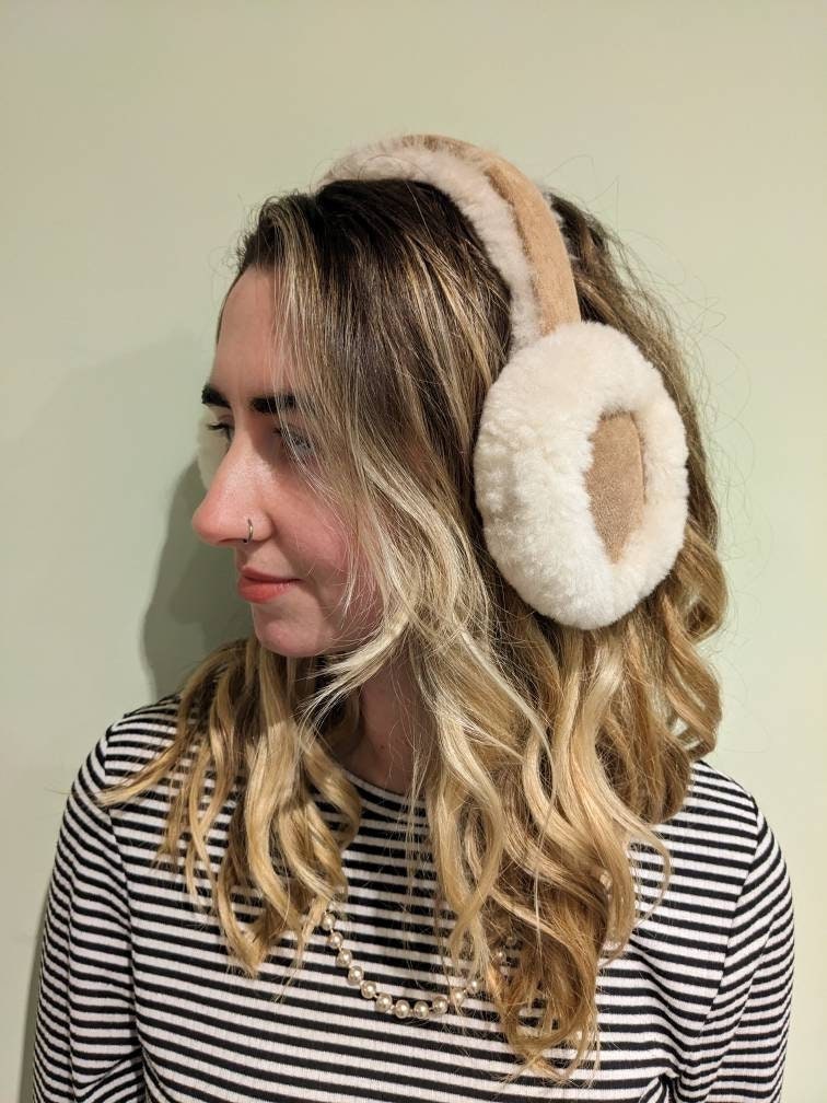 Y2K Vintage Beige Suede Leather Sheepskin Earmuffs Size XS Etsy