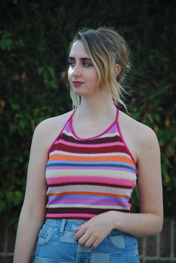 90s/Y2K Vintage Crochet Halterneck Crop Top