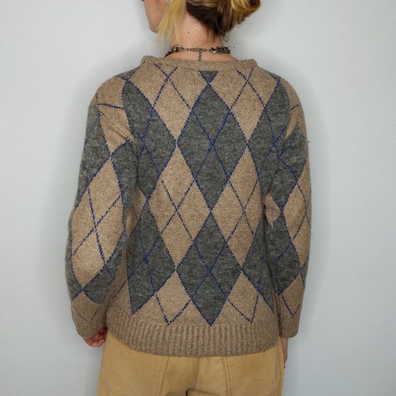 90s/Y2K Vintage Beige Argyle Jumper - image 7