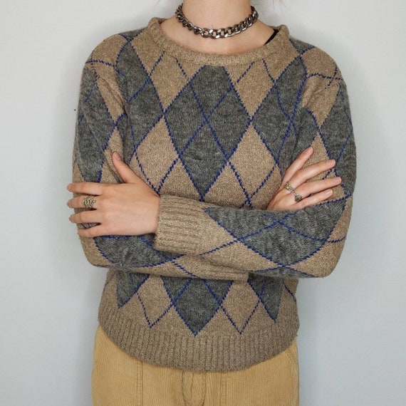 90s/Y2K Vintage Beige Argyle Jumper - image 3