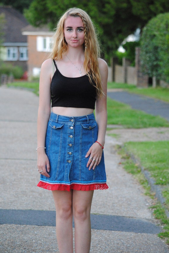 button up denim mini skirt