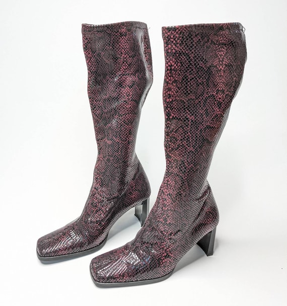 90s/Y2K Vintage Faux Snakeskin Square Toe Knee High Boots UK 5 Shoes Womens Shoes Boots Cowboy & Western Boots 