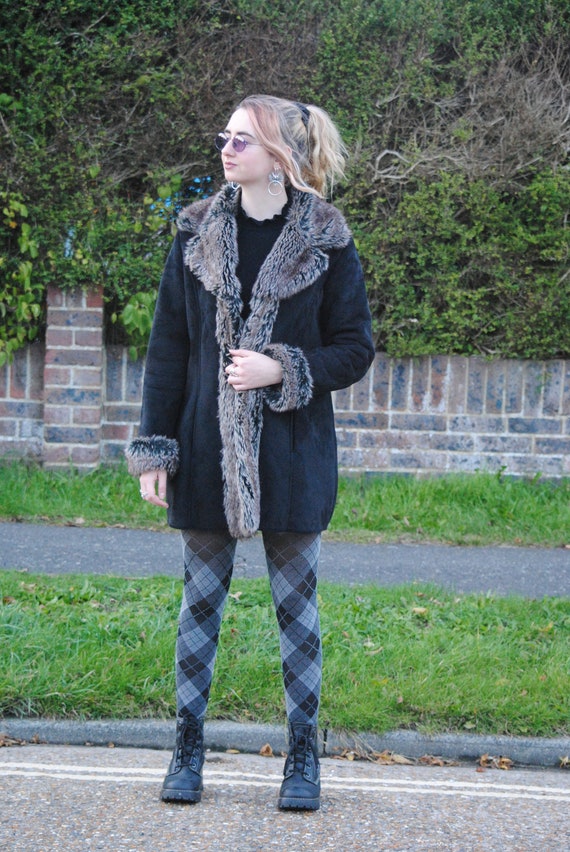 90s/Y2K Vintage Black Faux Fur and Faux Suede Penn