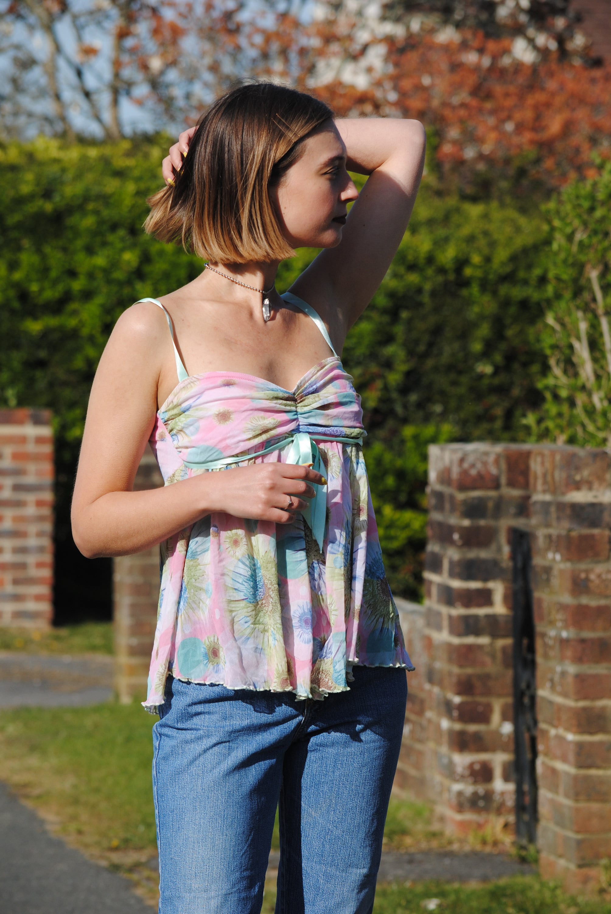 ビンテージ　TOP 90s Vintage Sheer Floral Mesh Babydoll Top - Etsy Canada