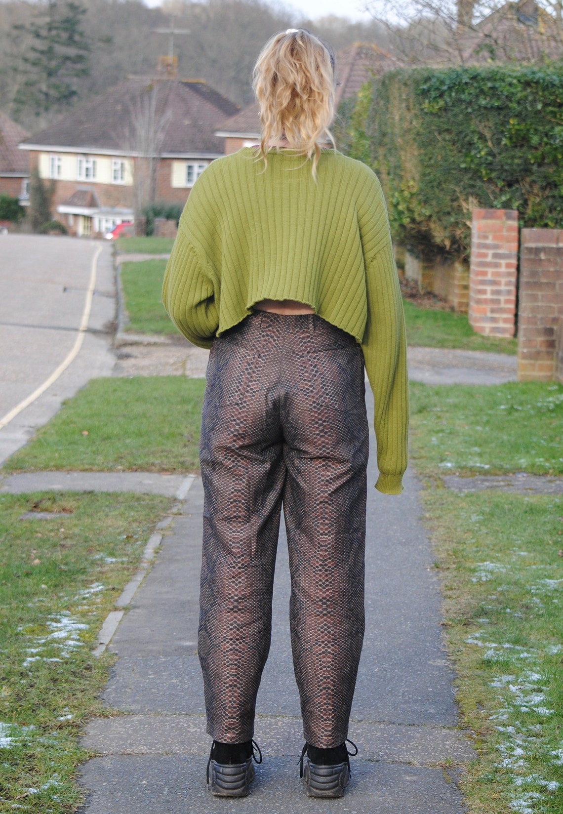 snakeskin flared trousers