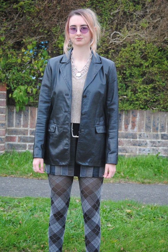 90s Vintage Black Leather Blazer Jacket