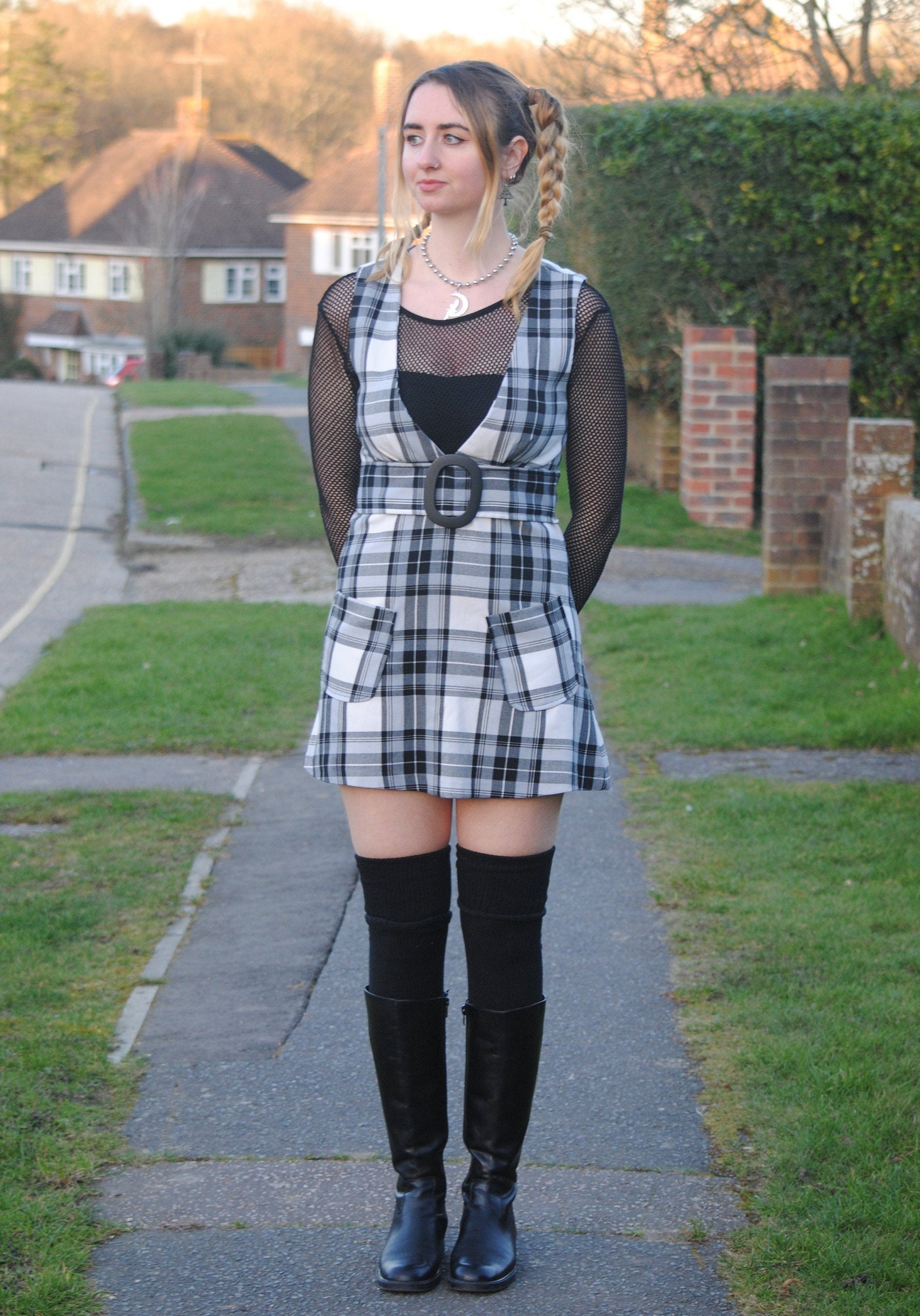 black and white pinafore