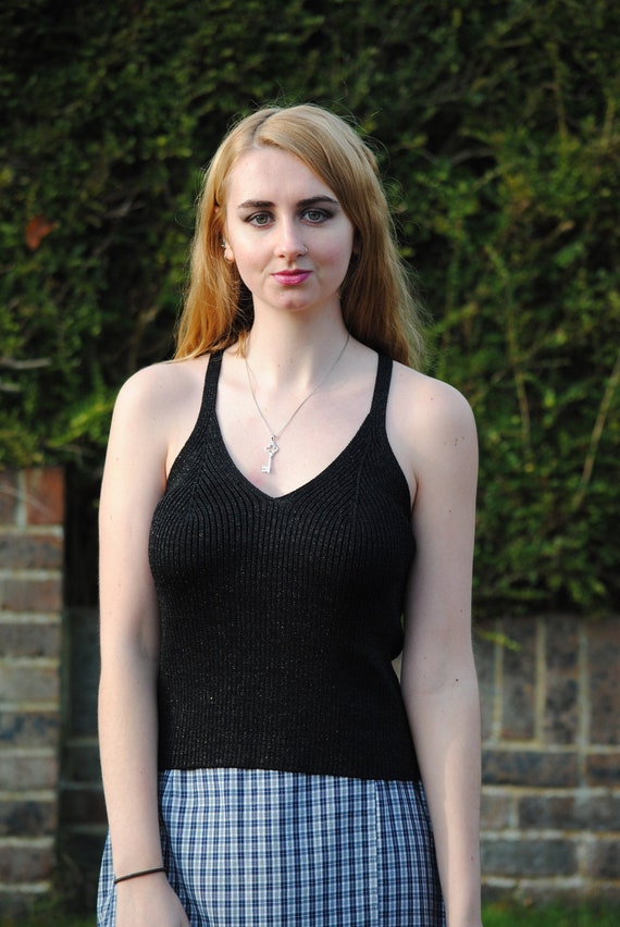 black glitter halter neck top