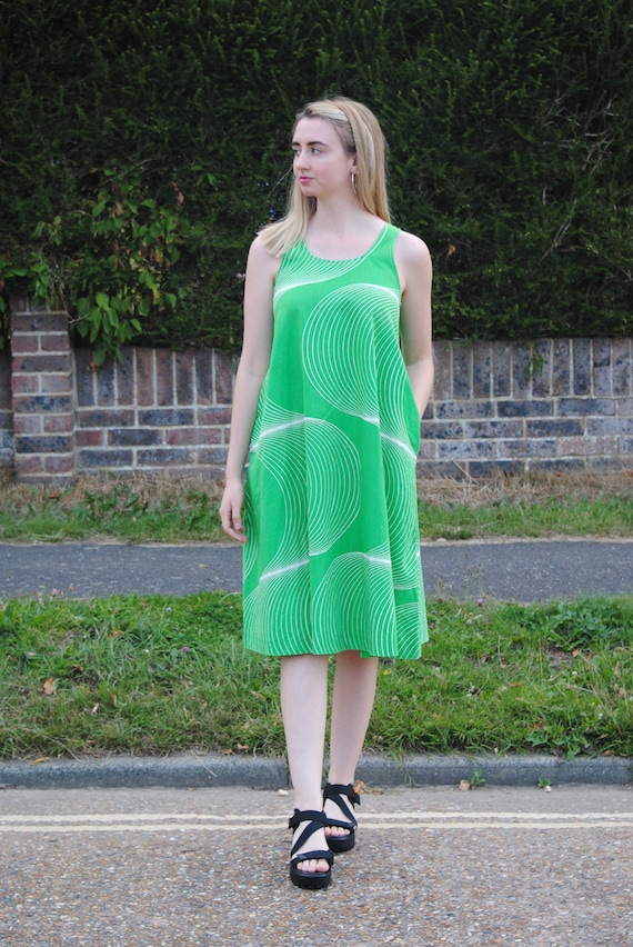 70s Vintage Green Smock/Swing Dress