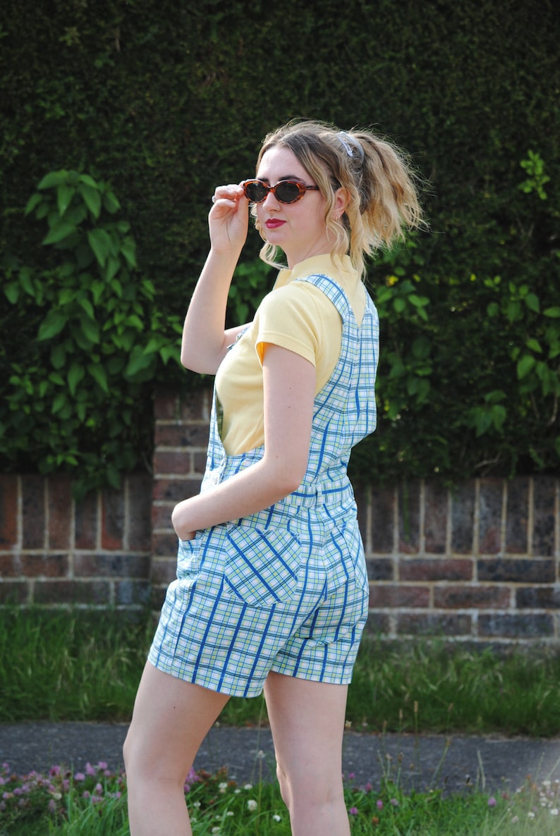 Y2K90s Vintage Checked Dungarees Shorts Overalls