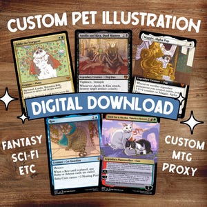 DESCARGA DIGITAL para tarjetas MTG personalizadas con su ilustración de mascota / Proxy divertido dibujado a mano / Magic the Gathering Fantasy Illustration Gift
