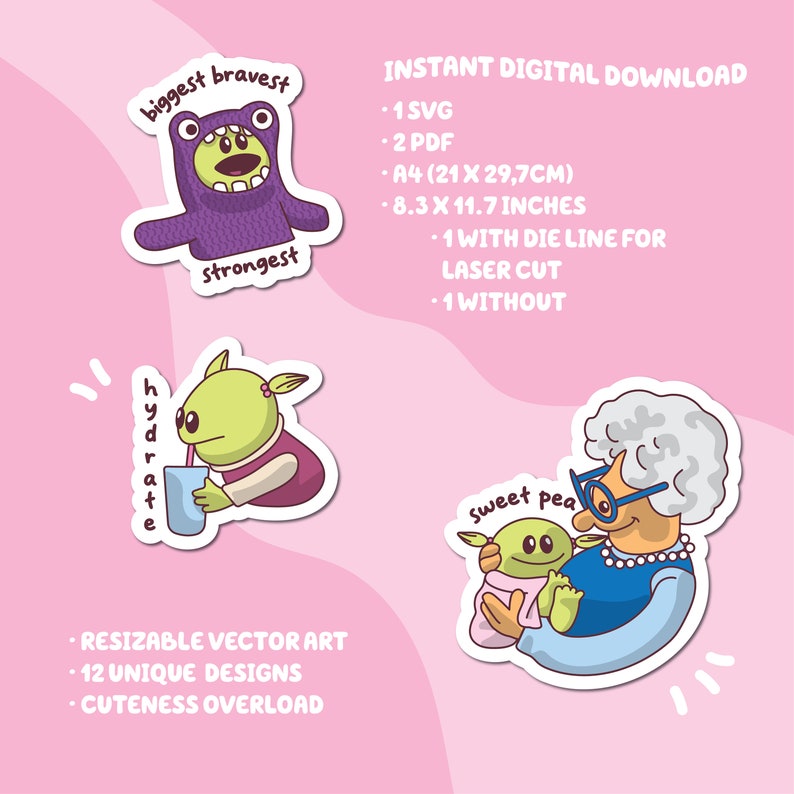 Nanalan Stickers Vol.2 DIGITAL DOWNLOAD 12 Unique Designs Cute Stationery Vector SVG Clipart Art image 4