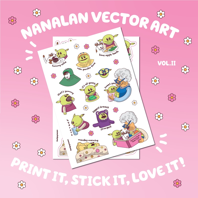 Nanalan Stickers Vol.2 DIGITAL DOWNLOAD 12 Unique Designs Cute Stationery Vector SVG Clipart Art image 2