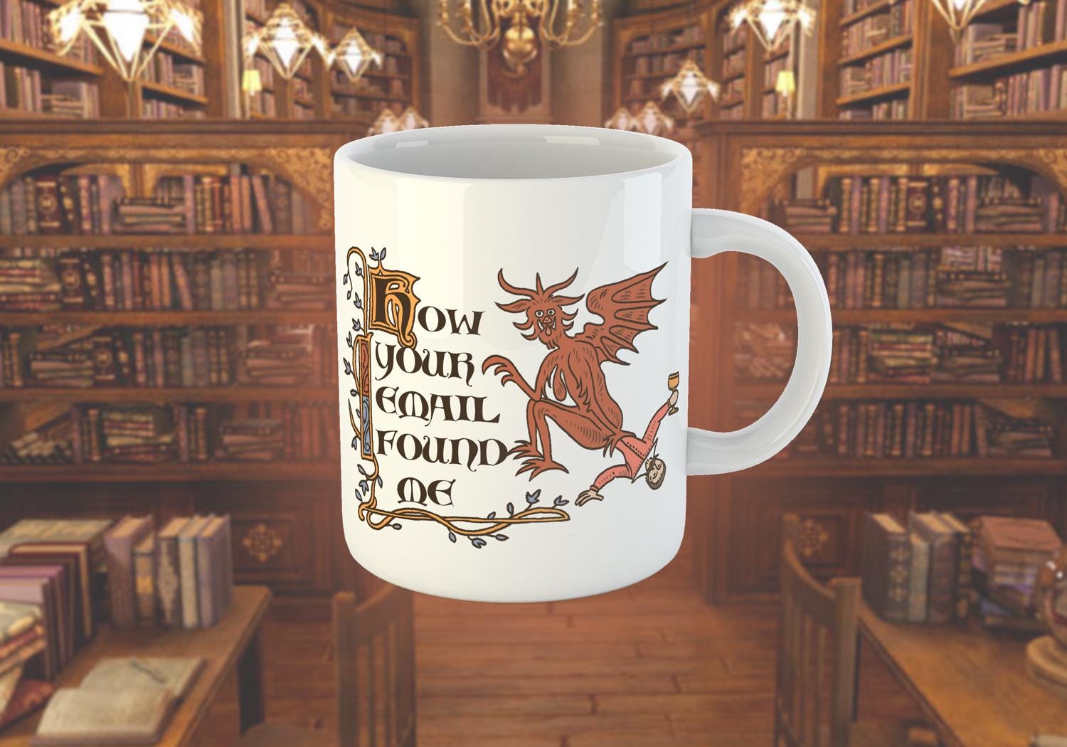 Caneca Medieval com Manuscrito Iluminado | Como Seu E-mail Me Encontrou | Presente para Amantes de História, Caneca de Cerâmica para Chá e Café, 11oz