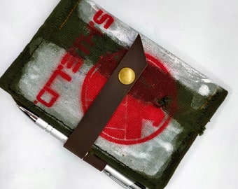 Handgefertigte Canvas & Leder Journal Cover: Militärüberschuss, Field Notes Größe
