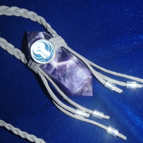 Star Wars Inspired Purple Jedi Lightsaber Crystal Amulet with Braided Faux Suede Necklace - Grey Jedi, Old Republic, Cosplay, Gypset, LARP