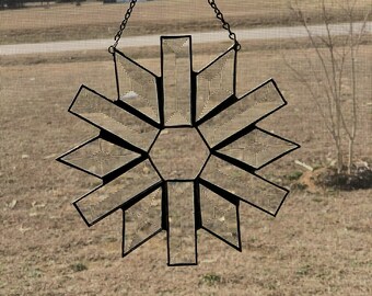 Atrapasol de ventana con copos de nieve de vitral hecho a mano