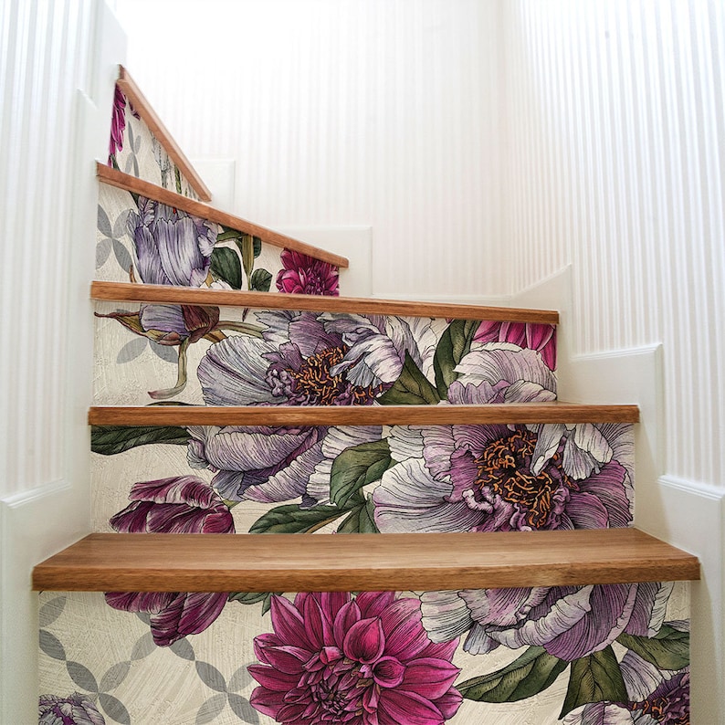 Wall Stickers DS00047 Stairs floral boutique Adhesive PVC decoration for wear-resistant washable and scratch-resistant stairs