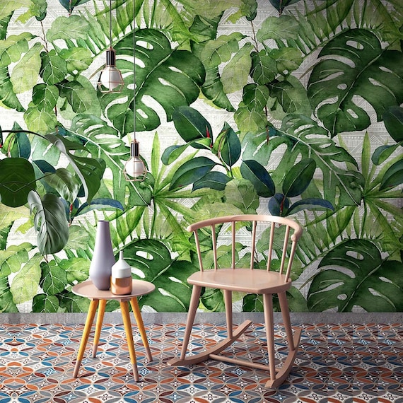 Cp0261 Carta Jungle Leaves Carta Da Parati Adesiva Effetto Tessuto Altissima Risoluzione Di Stampa Adesivi Murali