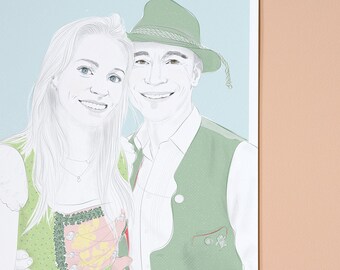 Personalized portrait for couples, drawing as download