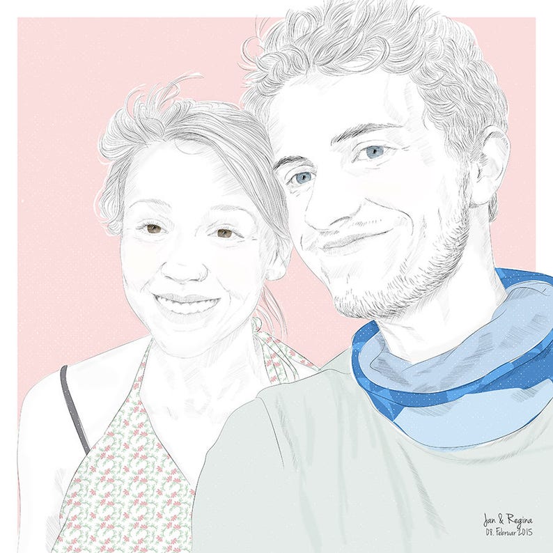 Personalized portrait for couples, drawing as download image 4