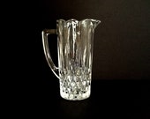 Vintage Cristal D 39 Arque Durand Longchamp Pint Pitcher, Diamond Vertical Cuts, Scalloped Rim and Spout, Clear Glass Beverage Server
