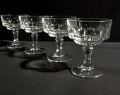 Vintage Champagne Tall Sherbet Glasses, Set of 4, Vertical Cuts and Ovals, Multisided Stem, Made in Italy, 6 Fluid Ounces