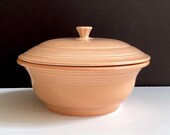 Vintage HLC Fiesta Apricot 2 Qt Round Covered Casserole, Fiesta Rose Serving Bowl with Lid, Retro Kitchen
