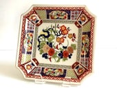 Vintage Japanese Imari Plate Designed by Seymour Mann, 1960 39 s, Japanese Porcelain, Square Serving Plate, Floral Design with Gold Trim
