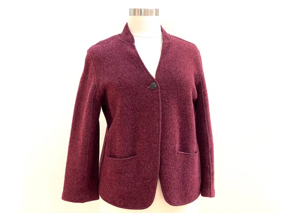 Eileen Fisher Burgundy Stand Up Collar Blazer, One