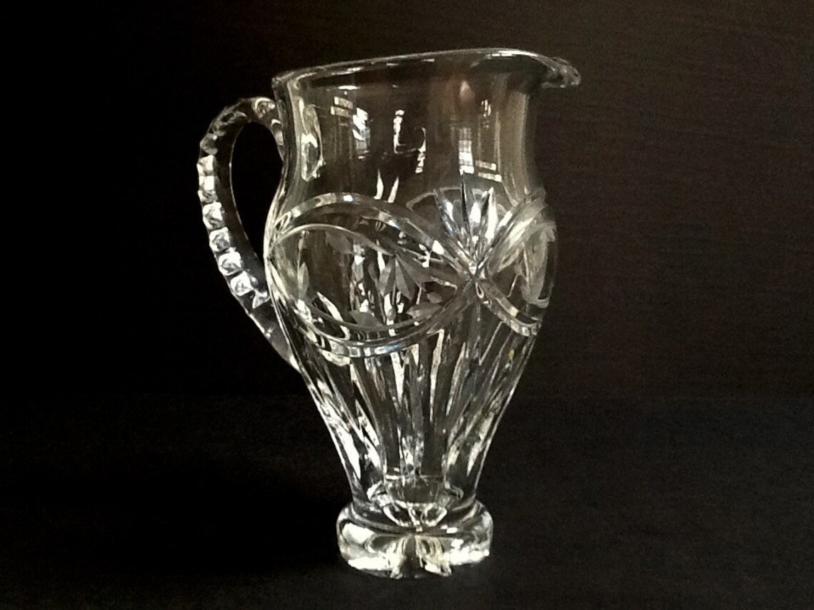 Vintage Gorham Victorias Garden Crystal Pitcher Gray Cut Etsy