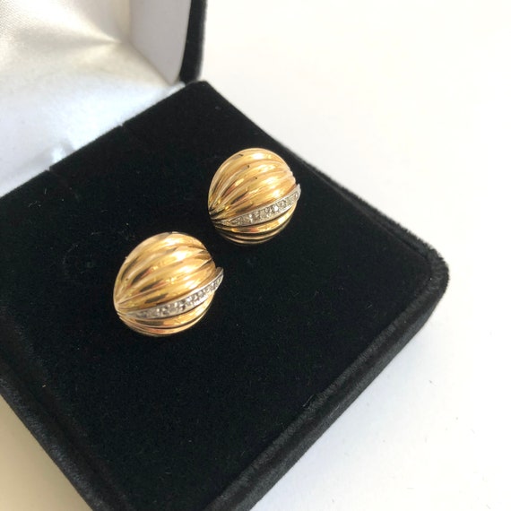 Vintage 14k Yellow Gold & Diamond Earrings, Round
