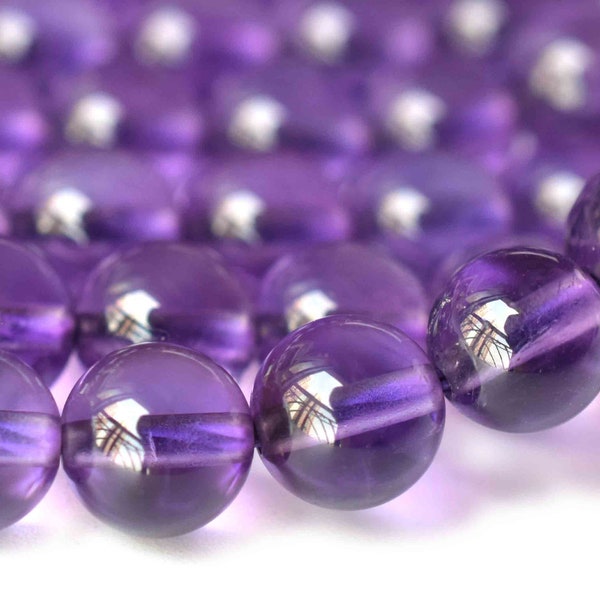 Perles rondes d'améthyste légère naturelle 15.5 "8mm 5A, perles de pierres précieuses bricolage violet moyen, cristal naturel, quartz violet KTYS