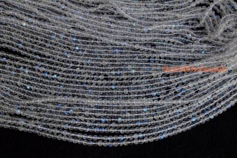 15.5" 4mm AA White Rainbow Moonstone round beads, moonstone with blue shinning, white semi-precious stone, gemstone wholesaler, small beads image 5