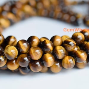 Cuentas redondas de piedra de ojo de tigre amarillo natural de 15,5&quot; (AA, 8 mm, 10 mm y 12 mm), cuentas para bricolaje, suministros para fabricación de joyas.