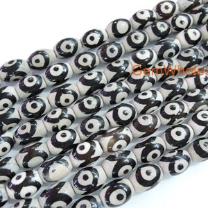 14.5 Black color Bulk tibetan Dzi beads oval shape 10x14mm rice beads, black Dzi agate rice beads with eye, semi-precious stone image 4