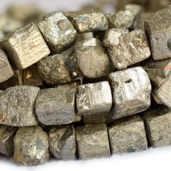 15.5" Natural Pyrite cube nugget 13~16mm, High quality dark yellow gold color nugget beads, dark yellow color Gemstone cube nugget,~25 beads