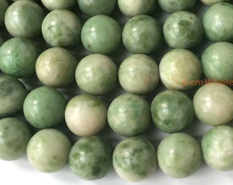 15.5" 8mm Natural green Dushan jade round beads, genuine green color jade beads QGCO