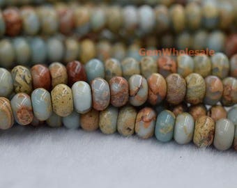 15" 5x8mm Blue Aqua Terra Jasper roundel beads, blue African opal beads, blue impression jasper rondelle beads, shoushan stone FGMO