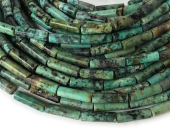 15.5" African turquoise round tube 4x13mm,  green color semi-precious stone tube, African turquoise 4x13mm cylinder BGXO