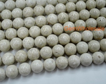 15,5 pouces 4 mm/6 mm Perles rondes en pierre de rivière naturelle, pierre semi-précieuse, perles bricolage beiges, pierres précieuses blanches en gros