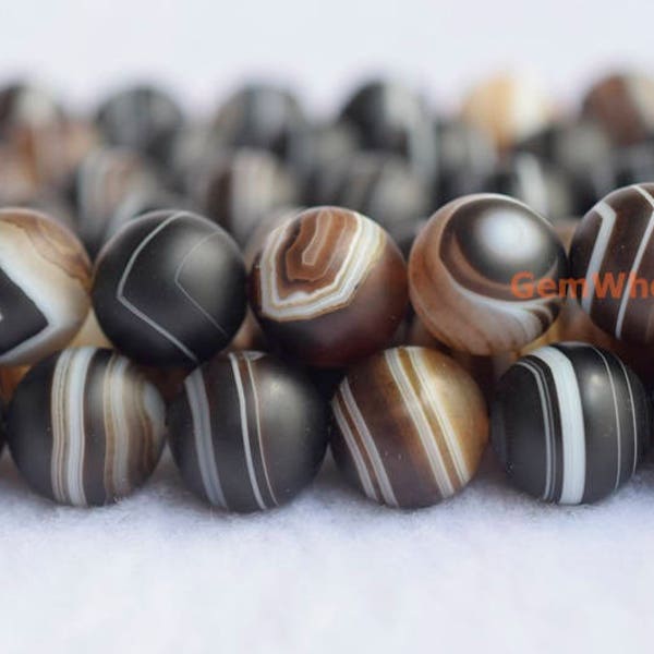 15.5" 10mm matte Black brown stripe agate round beads, frosted Black stripe agate, semi-precious stone, DIY beads, gemstone supply, TGF