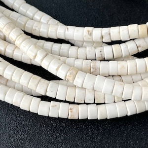 15.5&quot; 2x4mm White howlite tube, High quality Ivory color DIY beads, white beige color semi-precious stone, Ivory color stone heshi beads