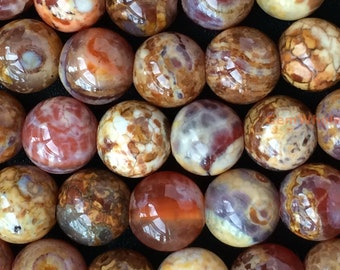 15" 8mm Dream Red yellow brown Fire agate round beads, with special stripe texture WGLO