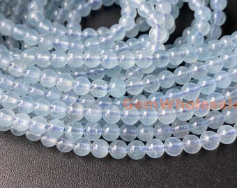 4mm A Natural Aquamarine round beads, milky light blue DIY jewelry beads, 15.5"