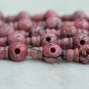 5 SETS black web Rhodonite 3 hole beads,T-Beads Set, Guru Beads, Prayer Beads, Mala Making Cones Beads, big T hole set,YGLF
