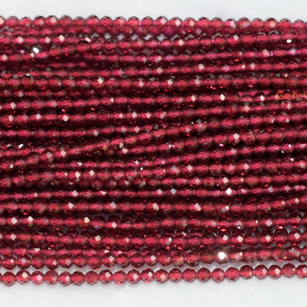 15.25" Wine Red garnet 2.5mm sharp faceted beads,high quality, semi-precious stone, transparent, shining quality, gemstone wholesaler