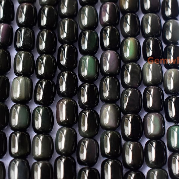 15,5 po. 8x10 mm Tambour d'obsidienne noire arc-en-ciel naturel Tonneau de perles de pierre semi-précieuse YGLO