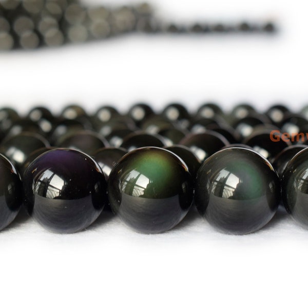 15.5" Natural rainbow obsidian 6mm/8mm/10mm round beads, Black obsidian jewelry beads